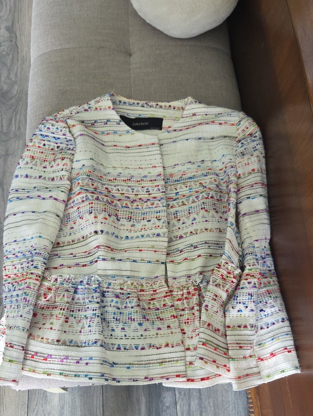 Zara Ivory Tweed Jacket with Multicolor Thread Detail - Picture 1 of 7